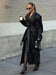 Women's Long PU Leather Jacket | Polo Collar Lace Detail Coat