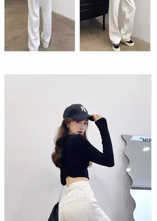 New Design Sense Women's Loose Denim Pants Retro Straight Leg Pants Fashionable Solid Color Loose Casual Wide Leg Pants