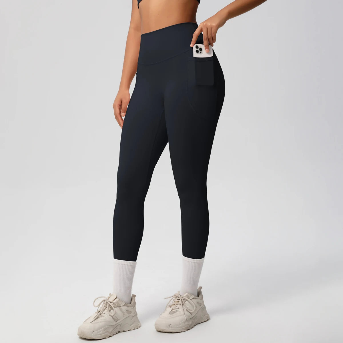 High Waist Women's Leggings Stretch Yoga Pants Tights With Pockets Push Up Fitness Running Sportswear Solid Color Pants
