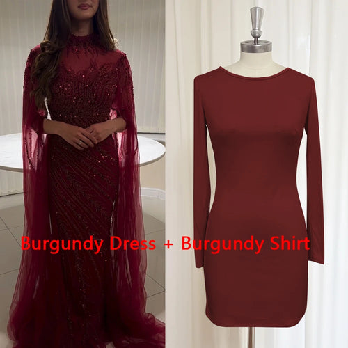 Eshaut&bridal Luxury Beaded Evening Dress Cape Sleeve Dubai Sheer Neck Mermaid Formal Prom Wedding Party Gown Customized 2026