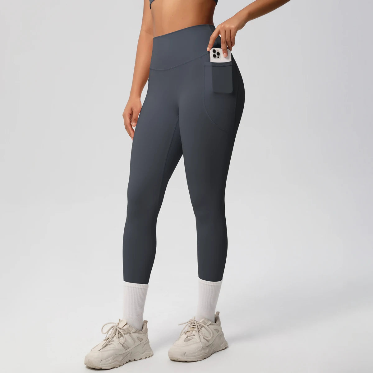 High Waist Women's Leggings Stretch Yoga Pants Tights With Pockets Push Up Fitness Running Sportswear Solid Color Pants