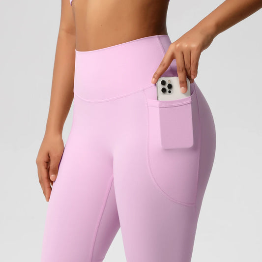 Pantalones Leggings de Mujer de Cintura Alta Elásticos para Yoga Mallas con Bolsillos Push Up Ropa Deportiva para Fitness Running Pantalones de Color Liso