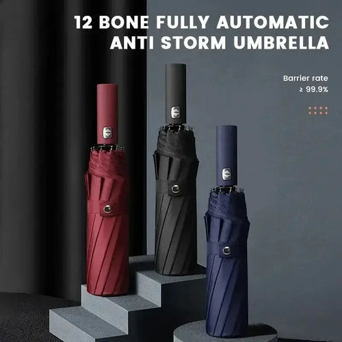 Black Glue Fully Automatic Umbrella - Thick Durable Three-Fold UV Resistant Folding Design for Protection And Style