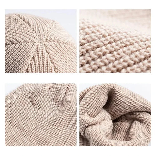 Winter Knitted Hat Warm Outdoor Sport Cold Protection Running Beanie Cap Elastic Thermal Cycling Skull Roll-up Cuffed Cap