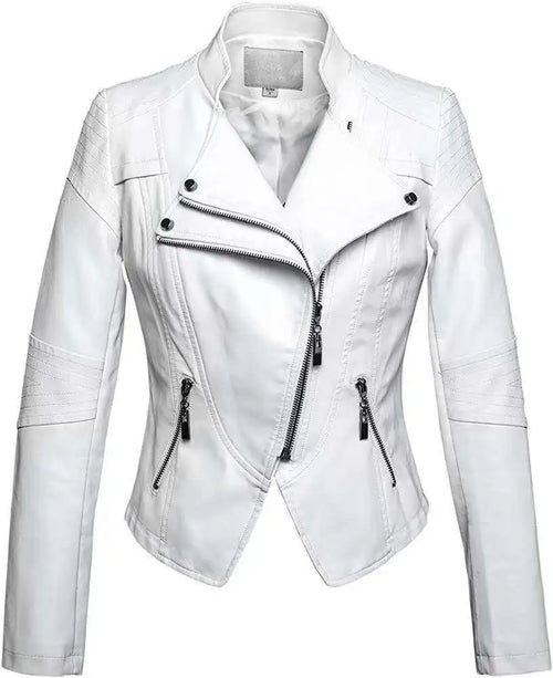 Women's Leather Jacket European and American Fashion Motorcycle Slim Short Leather Jacket Zipper