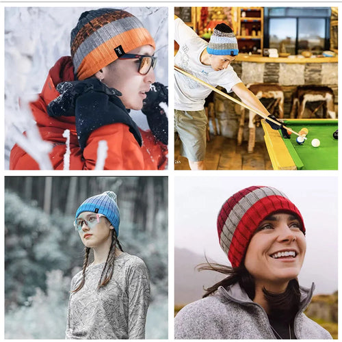Unisex JZML Letter Label Decor Beanie Hat Casual Colorful Stripes Winter Knitted Hat Daily Life And Outdoor Ski Sports Cap