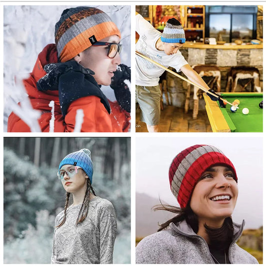 Unisex JZML Letter Label Decor Beanie Hat Casual Colorful Stripes Winter Knitted Hat Daily Life And Outdoor Ski Sports Cap