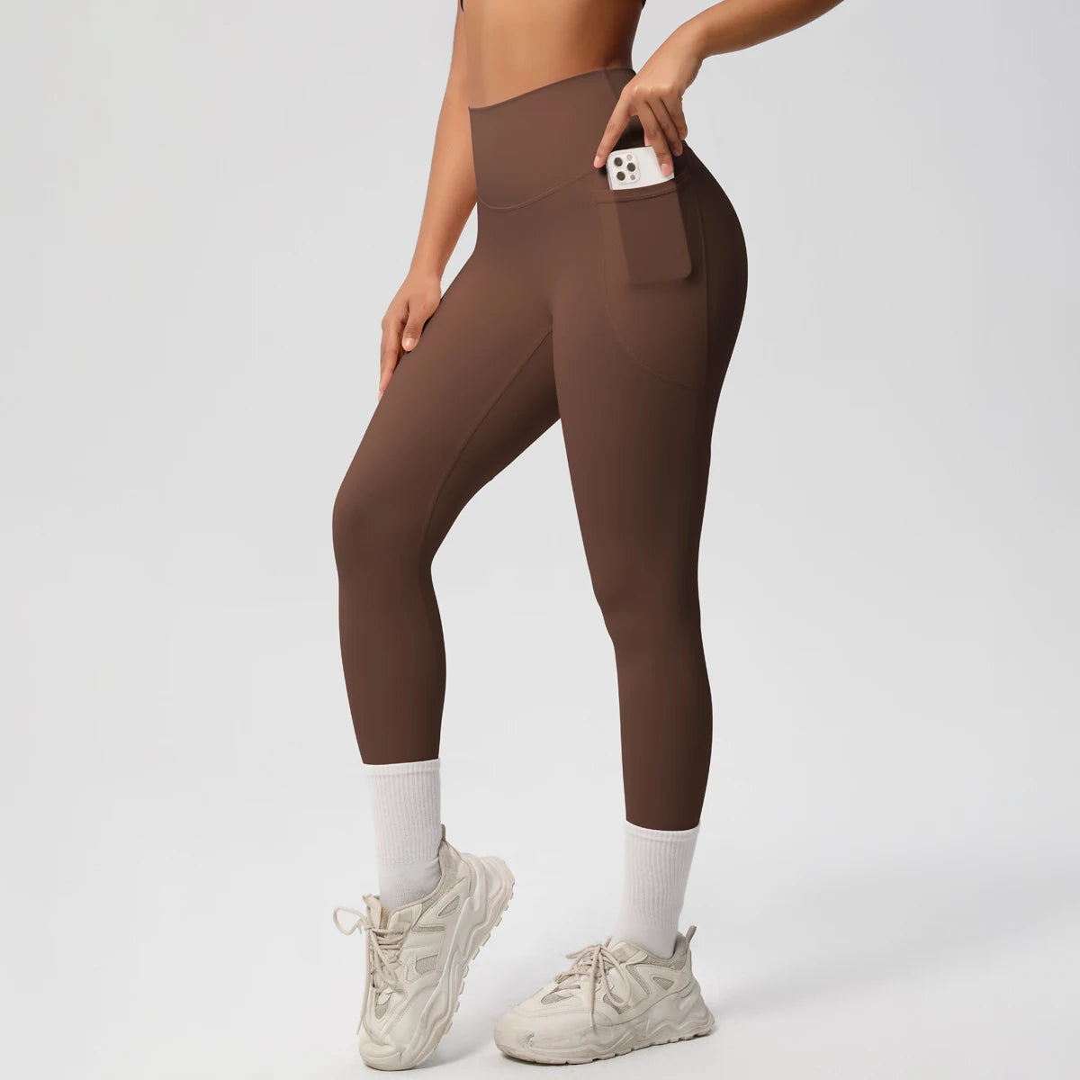 High Waist Women's Leggings Stretch Yoga Pants Tights With Pockets Push Up Fitness Running Sportswear Solid Color Pants