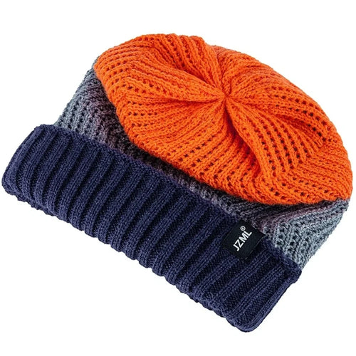 Unisex JZML Letter Label Decor Beanie Hat Casual Colorful Stripes Winter Knitted Hat Daily Life And Outdoor Ski Sports Cap