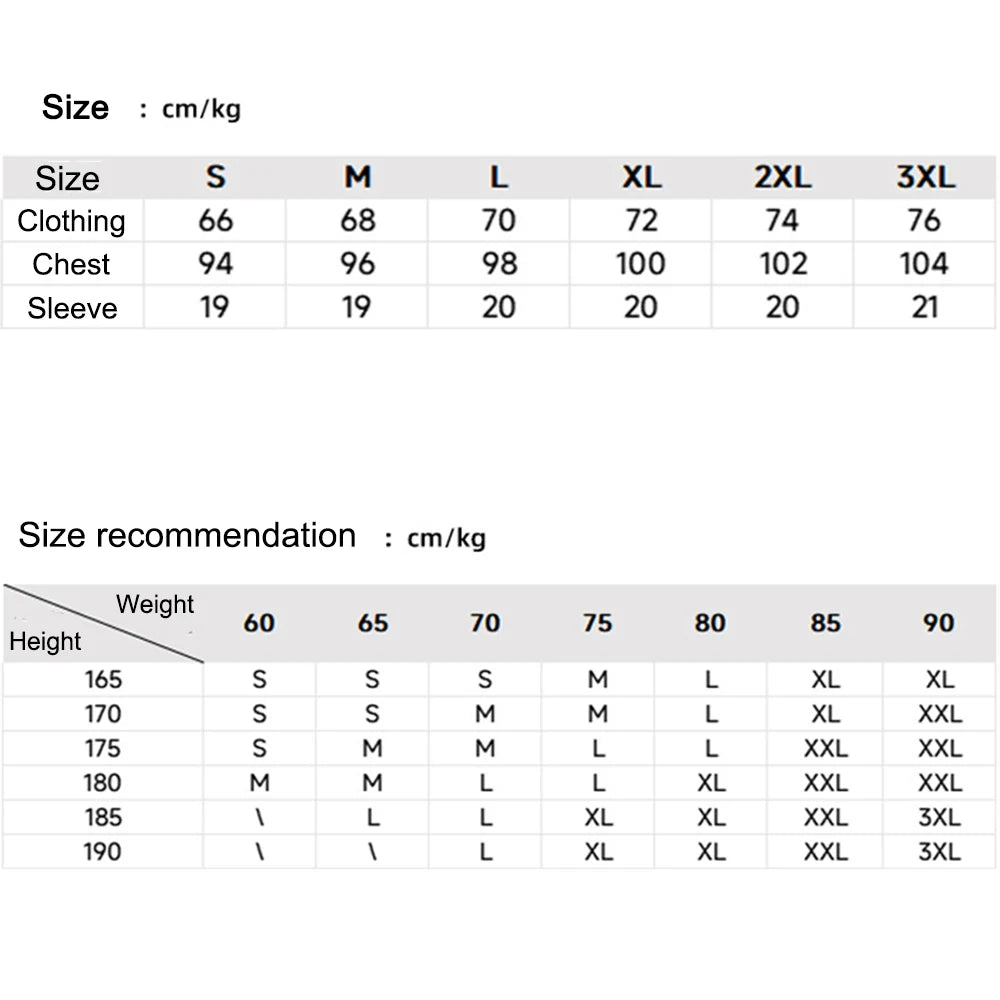Size chart and size recommendation table for Mandotos International men's tactical camo shirts.