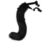 Black faux fur cosplay tail with clip-on attachment for Halloween and anime costumes.