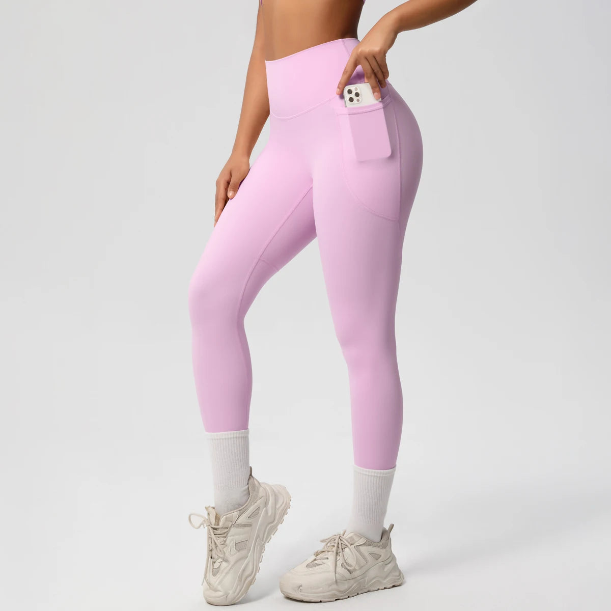 High Waist Women's Leggings Stretch Yoga Pants Tights With Pockets Push Up Fitness Running Sportswear Solid Color Pants