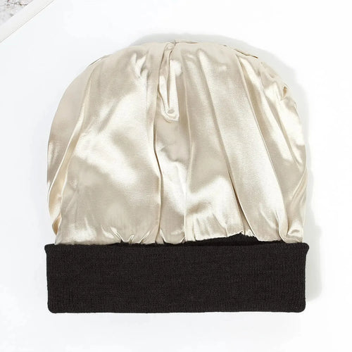 Unisex Satin Lined Beanie Hat For Women Winter Silk Lining Slouchy Warm Cuffed Skullies 2Layer Hair Cover Sleep Cap