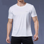 Mandotos International men's white quick-dry running t-shirt for fitness and gym workouts