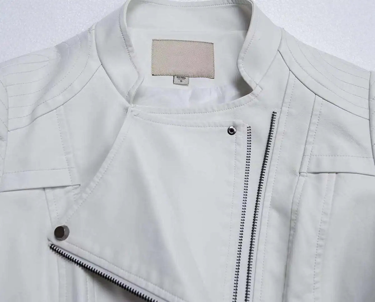 Women's Leather Jacket European and American Fashion Motorcycle Slim Short Leather Jacket Zipper