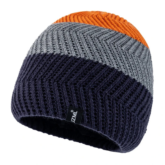 Unisex JZML Letter Label Decor Beanie Hat Casual Colorful Stripes Winter Knitted Hat Daily Life And Outdoor Ski Sports Cap