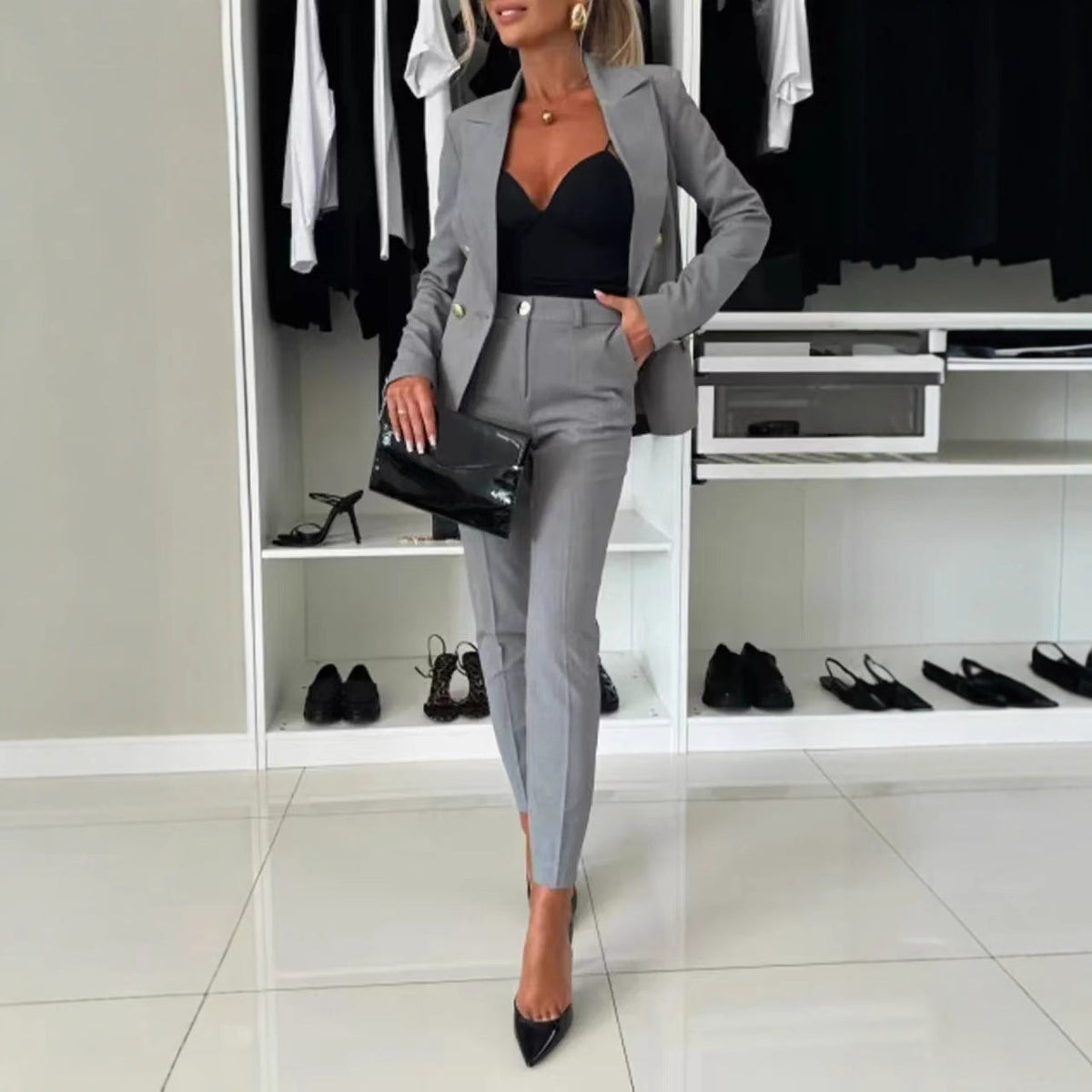 Traje de chaqueta con solapa y abotonadura y pantalón ajustado – 15 colores XS–XXL
