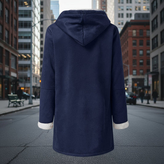 Chaqueta con capucha y forro sherpa con cremallera y botones — Abrigo polar con capucha cálido