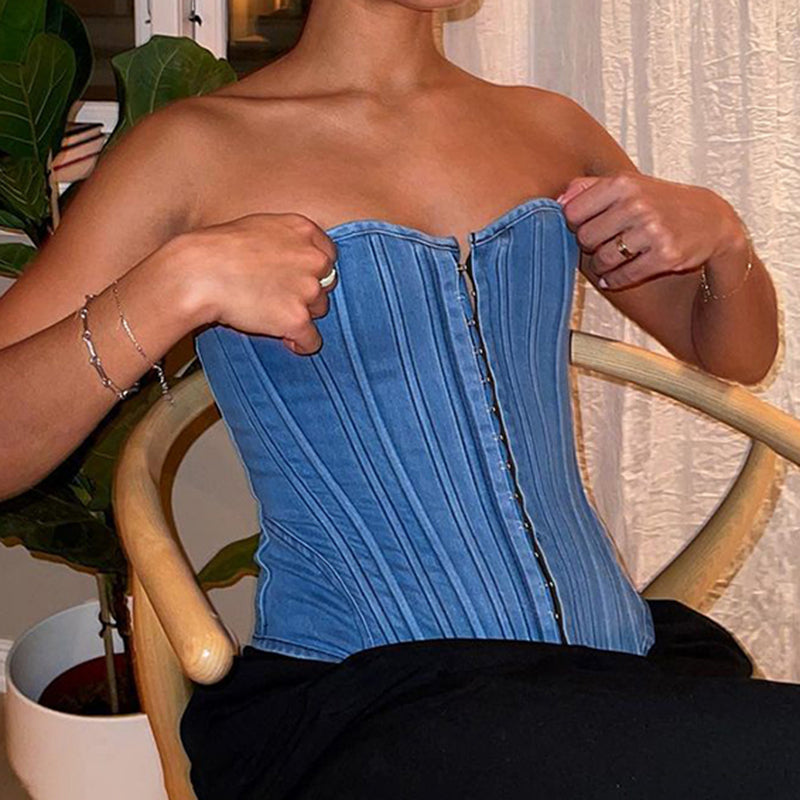 Urban Chic Denim Crop Top - Vintage Y2K Design