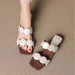 Women's Square Toe Sheepskin Slip-On Slippers – Korean Style Flat Mules