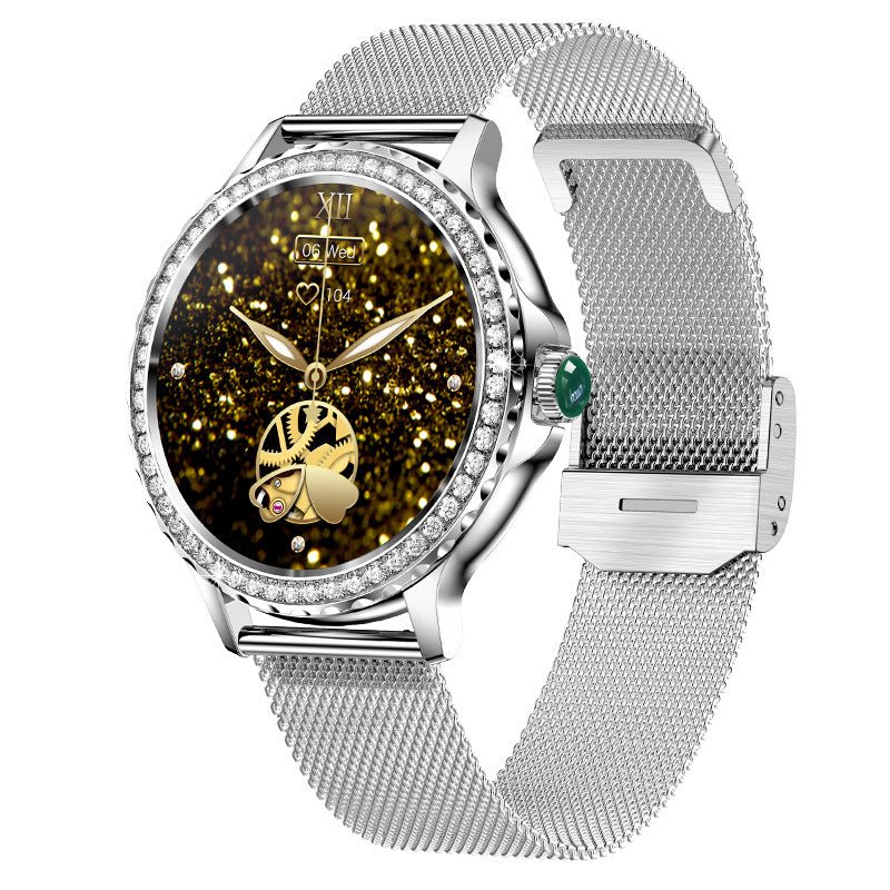 Ancient Energy Bluetooth calling smart fitness bracelet with waterproof design and diamond accents, displaying digital screen and sleek style.