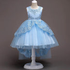 Children's princess dress by Ancient Energy featuring a pink satin gown with lace details and a tiara for special occasions.