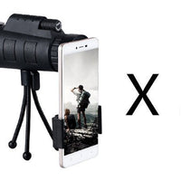 Ancient Energy Apple-compatible monocular telescope with zoom, compass, phone clip, and tripod for outdoor viewing and navigation.