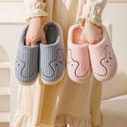 Cozy striped cat slippers for couples from Ancient Energy, indoor non-slip plush house shoes with warm, soft lining.