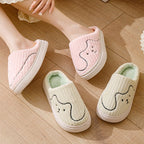 Pair of Cozy Striped Cat Slippers for Couples by Ancient Energy, plush warm indoor house shoes with non-slip soles.