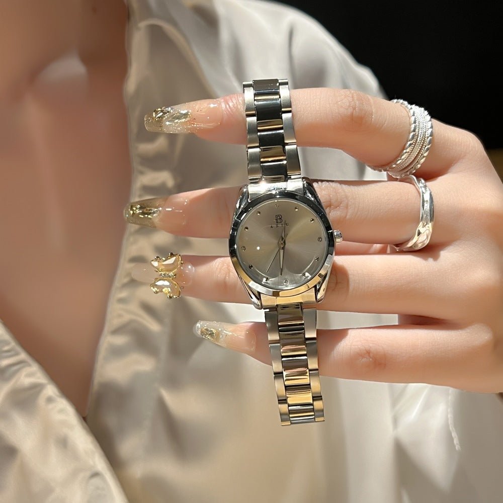 Elegant ladies steel-band wristwatch by Ancient Energy featuring a sleek design and a polished metal finish.