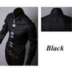 Men's fitted designer shirt with plaid and stripe pattern by Ancient Energy, showcasing a stylish casual shirt.