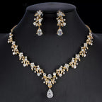Golden zircon bridal jewelry set with matching necklace and earrings by Ancient Energy, perfect for wedding accessories.