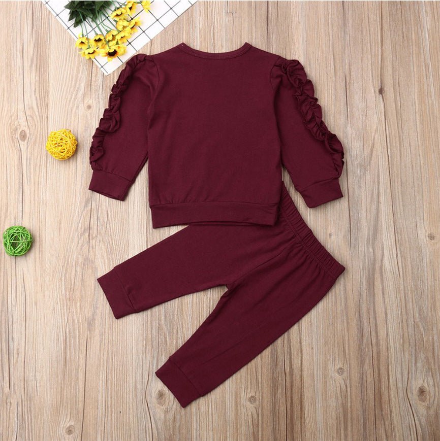 Ancient Energy infant baby ruffles jumper and long sleeve solid fall outfit set for boys and girls, 2-piece fall clothing set.