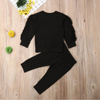Ancient Energy infant baby ruffles jumper and long sleeve solid fall outfit set for boys and girls, 2-piece autumn clothing set.