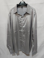 Mens black satin dress shirt by Ancient Energy, tailored fit with a sleek, smooth fabric and classic collar design.