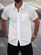 Men's short-sleeve cotton shirt with a pocket by Ancient Energy, featuring a casual fit and classic design.