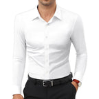 Men's slim-fit solid-color work shirt by Ancient Energy, featuring a classic design suitable for professional or casual wear.
