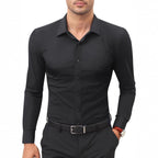 Men's slim-fit solid-color work shirt by Ancient Energy, featuring a classic design perfect for professional or casual wear.
