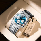 Ancient Energy men's waterproof multifunctional luminous ultra-thin watch showing digital display and sleek black strap.