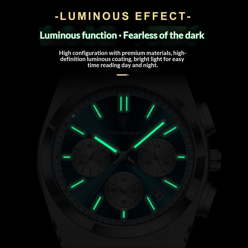 Ancient Energy men's waterproof multifunctional luminous ultra-thin watch with a sleek black dial and stainless steel band.