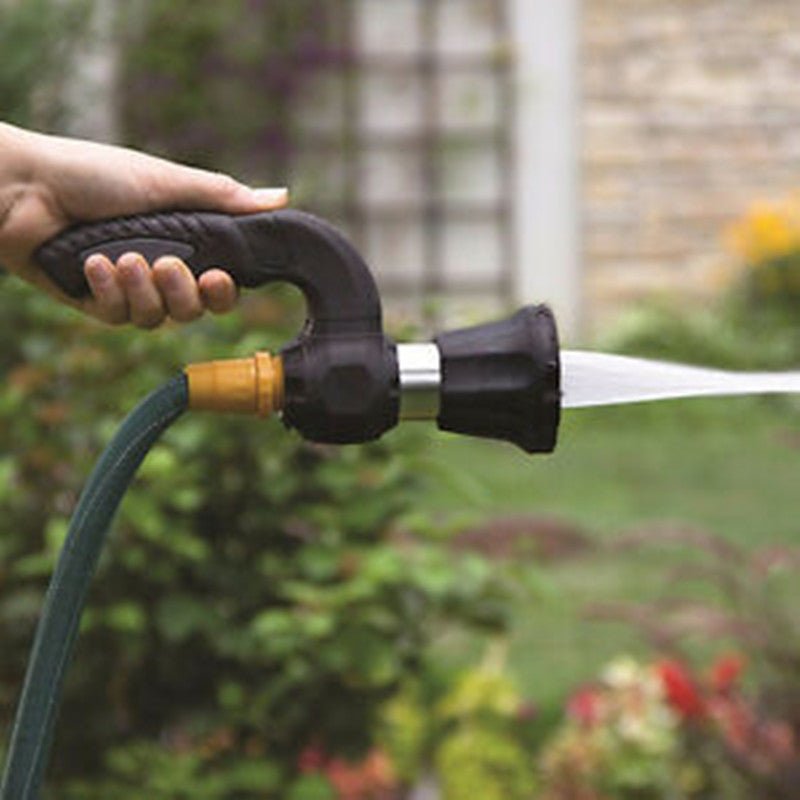 Ancient Energy Mighty Power Hose Blaster Nozzle for lawn, garden, and car washing, with adjustable spray settings and ergonomic grip.
