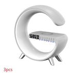 Ancient Energy G-shaped LED lamp with Bluetooth speaker, wireless charger, and app control, perfect for bedroom or home decor.
