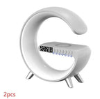 Ancient Energy G-shaped LED lamp with Bluetooth speaker, wireless charger, and app control, ideal for bedroom or home decor.
