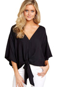 Ancient Energy women's V-neck blouse with leopard print, floral tie front, batwing sleeves, and oversized fit for summer.