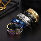 Ancient Energy Roman letter rotatable chain titanium steel ring for men, featuring multifunctional bottle opener, spinner design, and punk style.