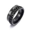 Ancient Energy men's titanium steel Roman letter rotatable chain ring with bottle opener and spinner features, stylish punk jewelry.