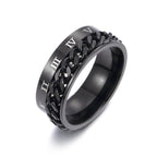 Ancient Energy men's titanium steel Roman letter rotatable chain ring with bottle opener and spinner features, stylish punk jewelry.