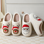 Pair of Santa Claus cartoon cotton slippers by Ancient Energy, featuring warm furry winter shoes for couples.