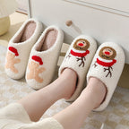 Cute Santa Claus cartoon cotton slippers from Ancient Energy, warm winter furry shoes for couples, featuring festive holiday design.