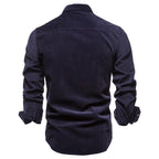 Blue long-sleeve men's shirt by Ancient Energy, college-style top with casual fit and classic design.